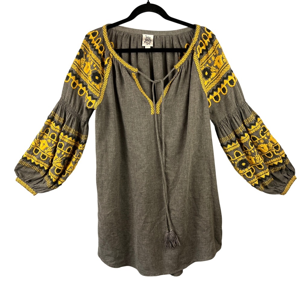 Ivy Jane Embroidered Balloon Sleeve Peasant Tunic Top Size S Boho Festival
